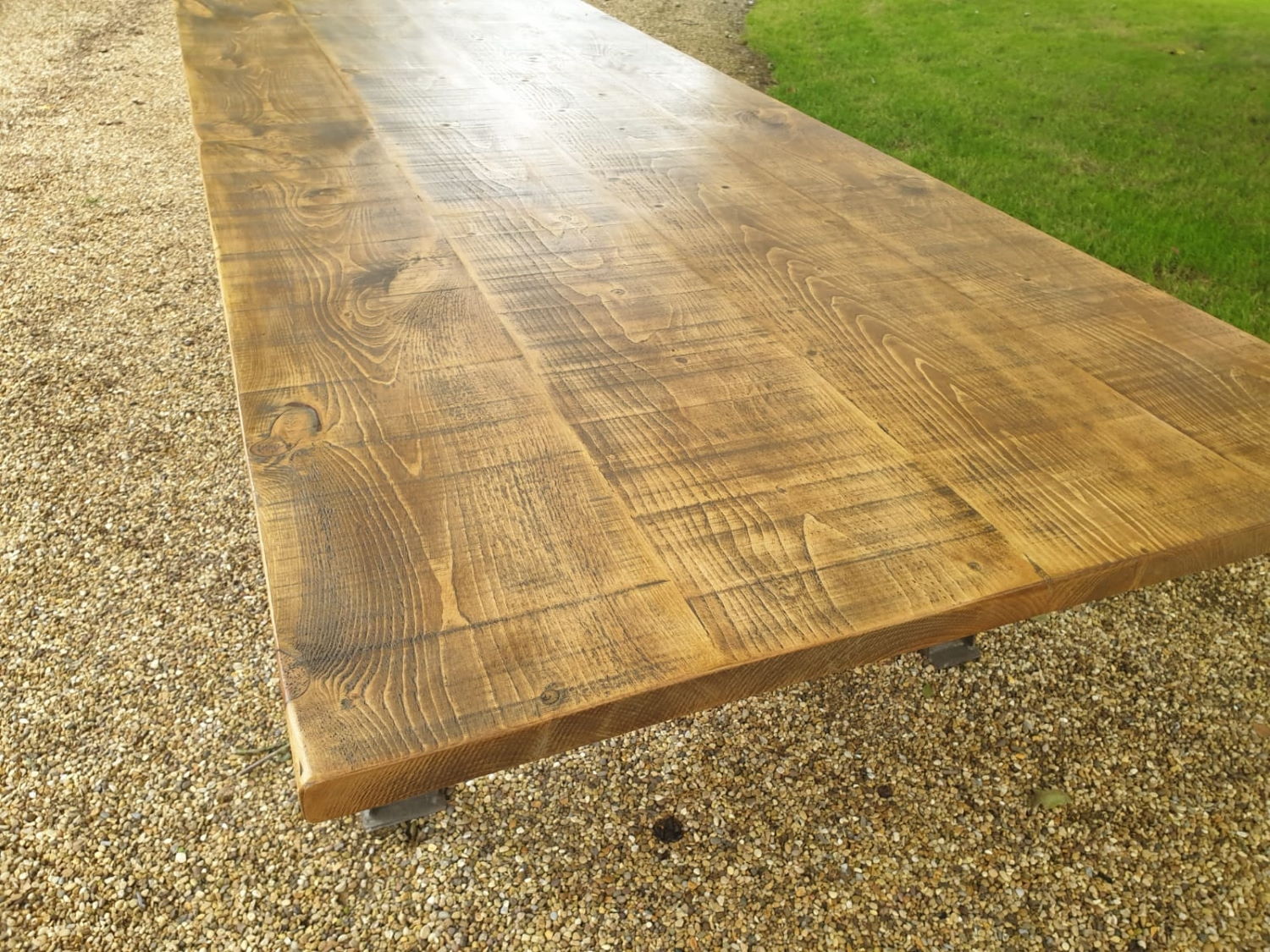 Industrial Dining Table with A-Frame Steel Girder Base